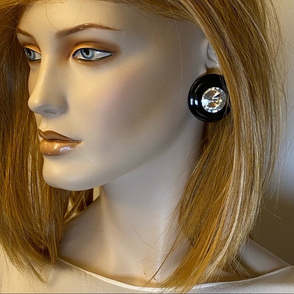 Crystal Statement Earrings Black VTG large circle - Picture 6 of 6